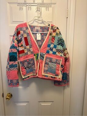 Label Sisters Patchwork Quilted Pink Multi-Color Women's Jacket